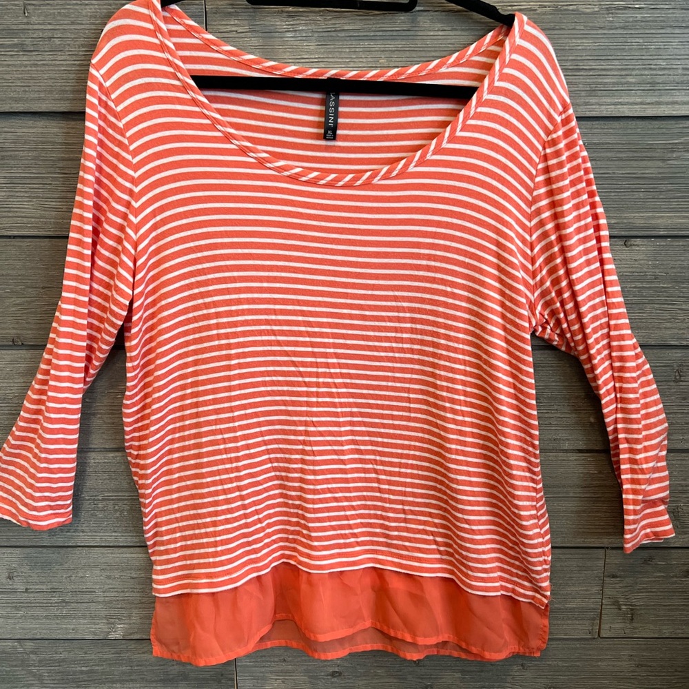 Massini Coral and White Striped Long Sleeve Top